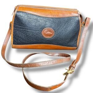 VTG Dooney & Bourke Classic All-Weath Leather Brown/Black Zip-Top Crossbody Bag